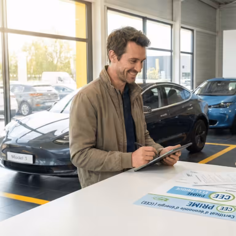 une homme avec des voitures électriques